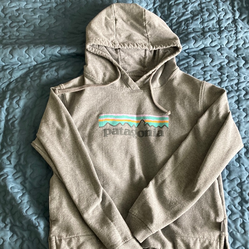 Small Grey Patagonia Uprisal Hoody Sweatshirt with Mountain Design